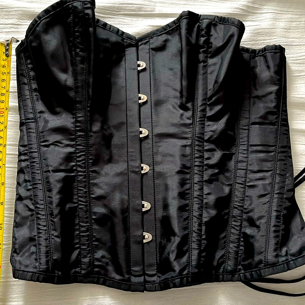 overbust steel boned corset black satin and cotton lining